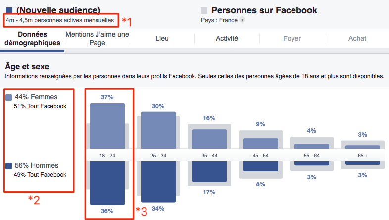 Facebook Audience Insights/age et sexe